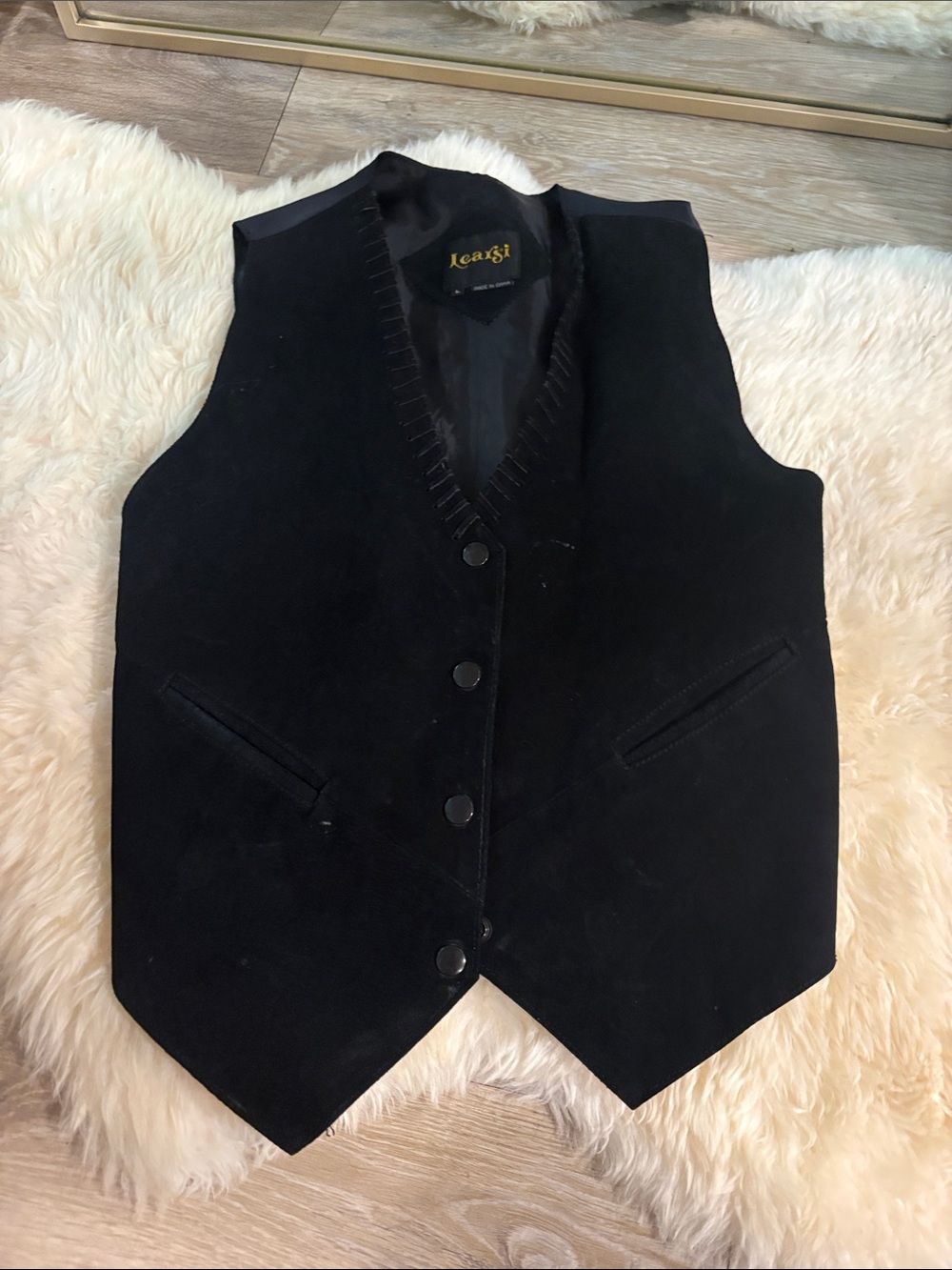 Vintage  Black Suede Button Vest